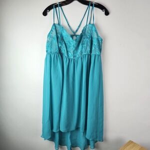 Cacique Womens Sz 18 20 Blue Lace Negligee Sheer Mesh Babydoll Chemise Lingerie